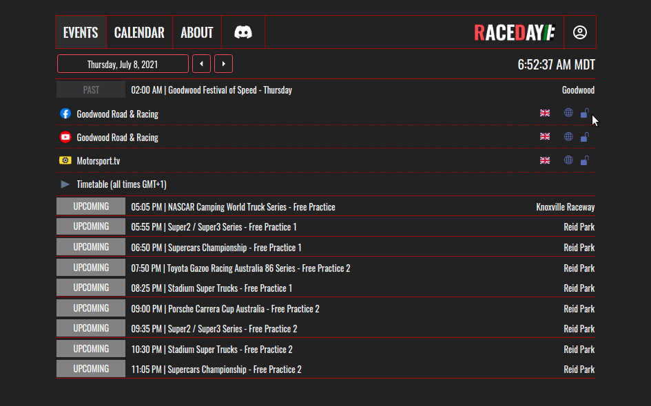 Race Day: Motorsports events tracker