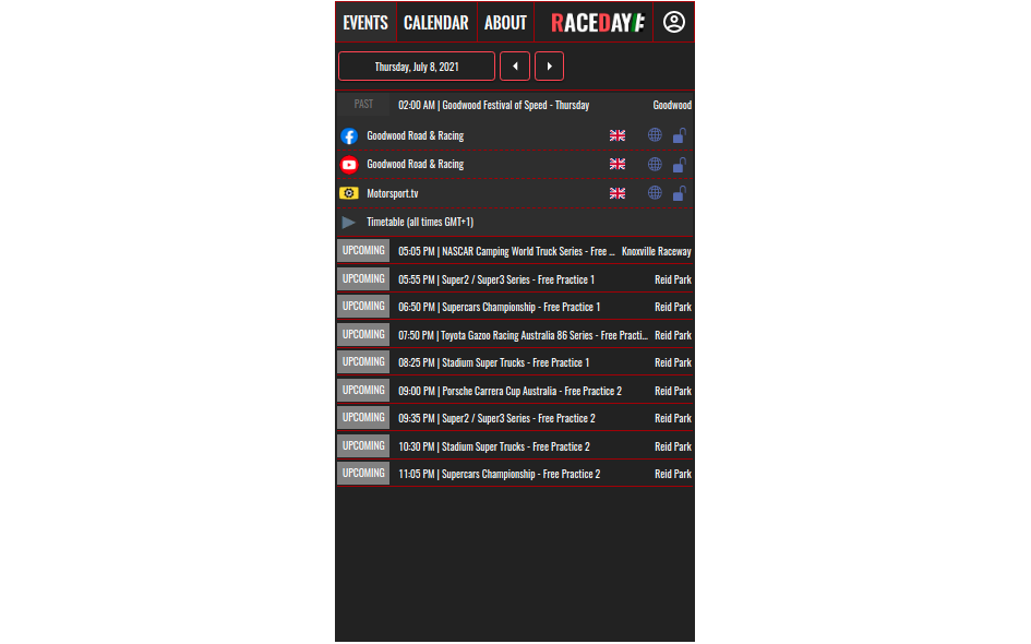 Race Day: Motorsports events tracker